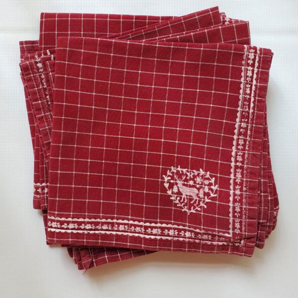 Set of 6 Cotton Checked Cloth Table Napkins